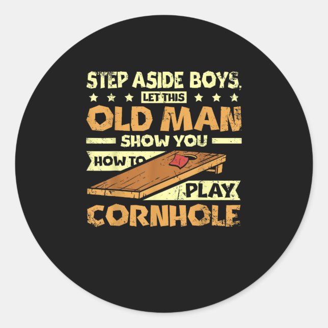 Pegatina Redonda Deja que este anciano te enseñe a jugar a la miril (Anverso)