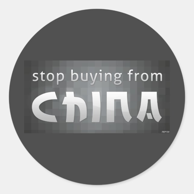 Pegatina Redonda Dejar de comprar en China (Anverso)