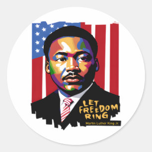 Pegatina Redonda Dejar que suene la libertad, cita de MLK, historia