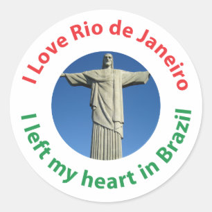 Pegatina Redonda Dejé mi corazón en Brasil - Amo Río de Janeiro