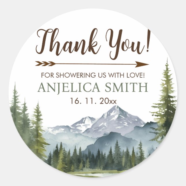 Pegatina Redonda Dejemos que la aventura empiece el Baby Shower rús (Anverso)