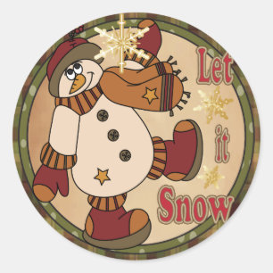Pegatina Redonda Dejemos que nieve nieve haga nevar a Snowman