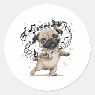 Pegatina Redonda Dejen que la música calme su alma bailando cerdo p