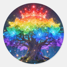 Pegatina redonda del árbol de luz del arcoíris