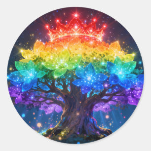 Pegatina redonda del árbol de luz del arcoíris