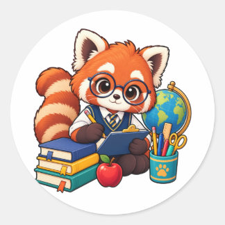 Pegatina redonda del compañero de estudio Panda Ro
