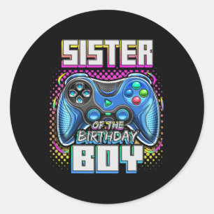 Pegatina Redonda Del Juego De Videojuegos Familiares De Cumpleaños 
