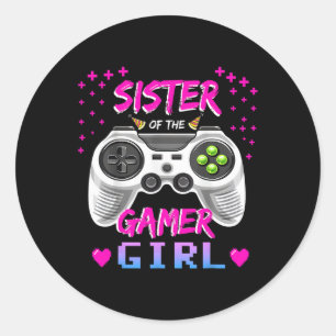 Pegatina Redonda Del Jugador Chica De Videojuego Cumpleaños