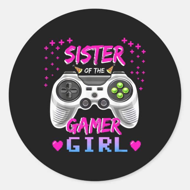 Pegatina Redonda Del Jugador Chica De Videojuego Cumpleaños (Anverso)