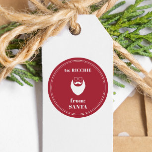 Pegatina Redonda del regalo de Navidades de nombre de niño de Santa
