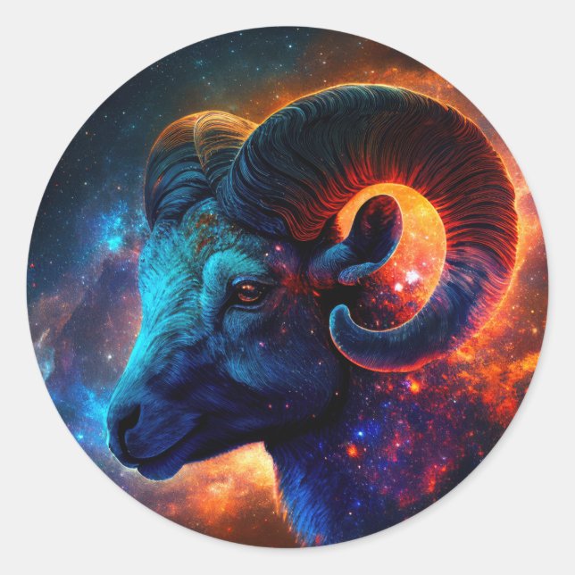 Pegatina redonda del signo zodiacal Aries (Anverso)