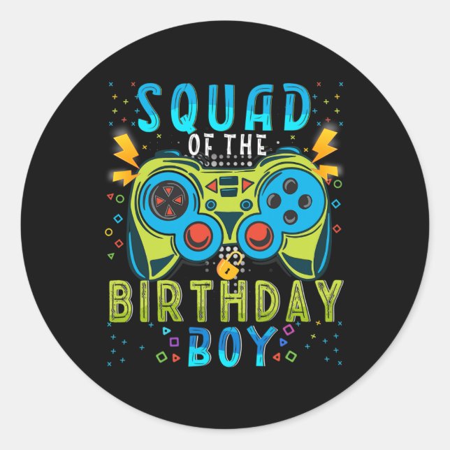 Pegatina Redonda Del Videojuego Birthday Boy coincidente Cumpleaños (Anverso)