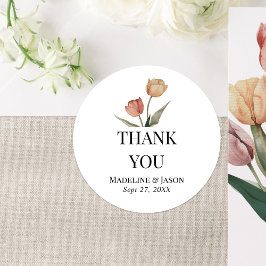 Pegatina Redonda Delacate Tulip Watercolor Boda Gracias