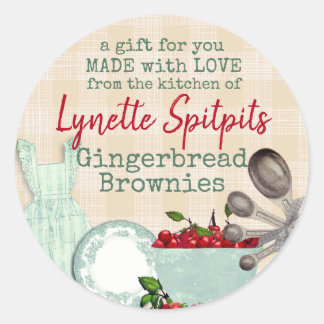 Pegatina Redonda delantal de cerezas chic de Shabby de la cocina de