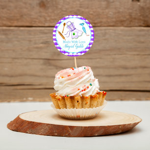 Pegatina Redonda Delantal Hecho Con Amor Y Utensilios De Repostería