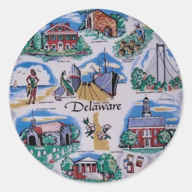 Pegatina Redonda Delaware P (Anverso)