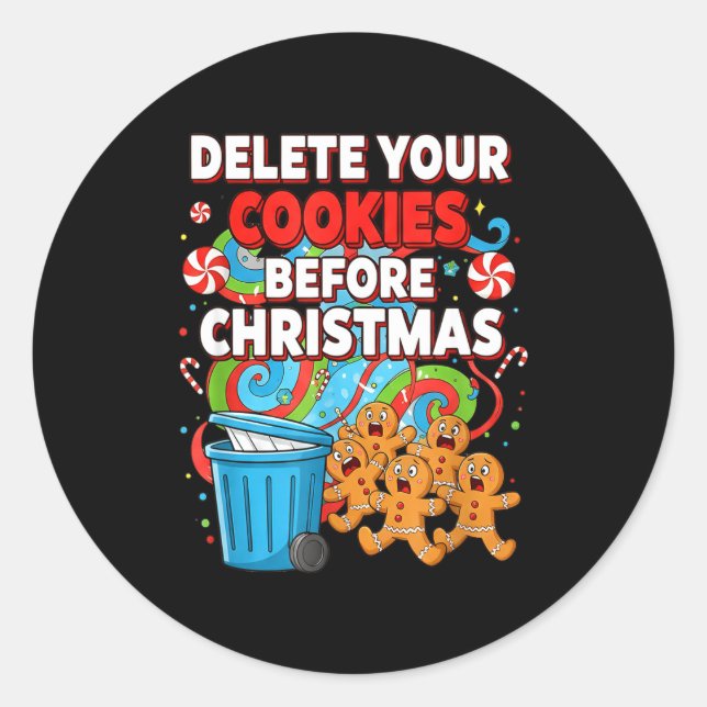 Pegatina Redonda Delete Cookies Funny Christmas Cookie  (Anverso)