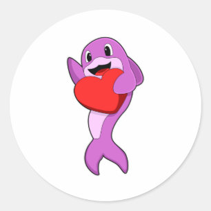 Pegatina Redonda Delfín con corazón