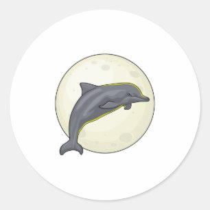 Pegatina Redonda Delfín con luna