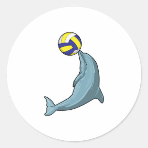 Pegatina Redonda Delfín con voleibol