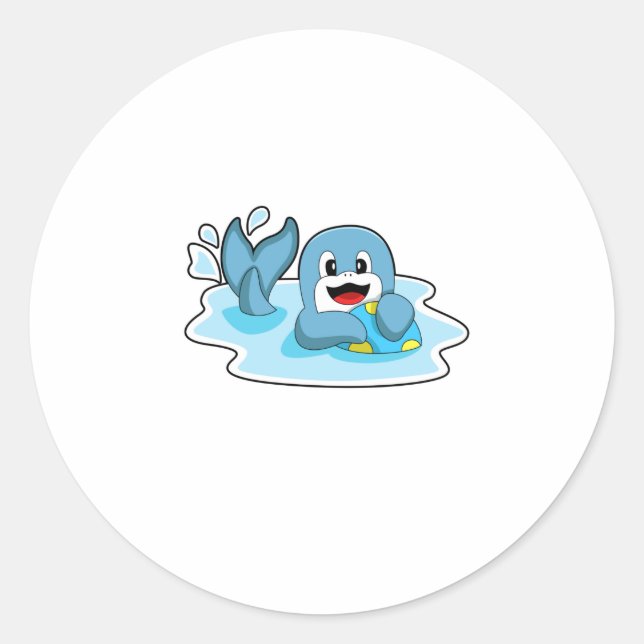 Pegatina Redonda Delfín con waterpolo (Anverso)