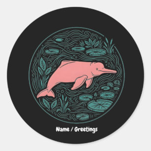 Pegatina Redonda Delfín del Río Pink Boto Arte de Vida Silvestre Sa