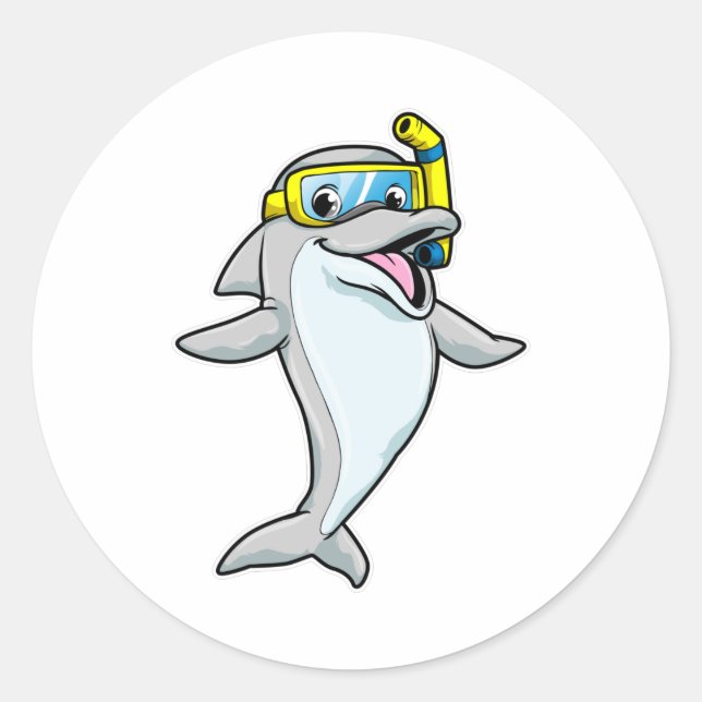 Pegatina Redonda Delfín en buceo con tubo (Anverso)