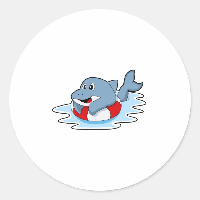 Pegatina Redonda Delfín en el baño con anillo de natación.PNG (Anverso)
