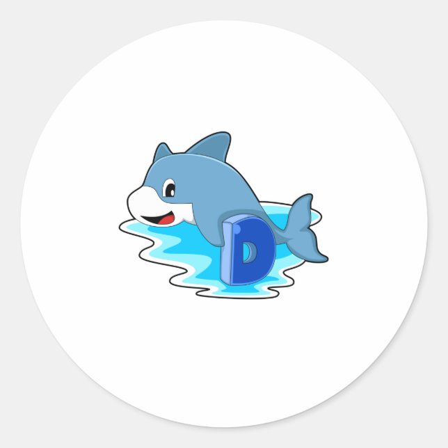 Pegatina Redonda Delfín en el baño con letra (Anverso)