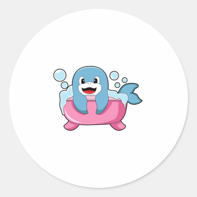 Pegatina Redonda Delfín en la bañera (Anverso)