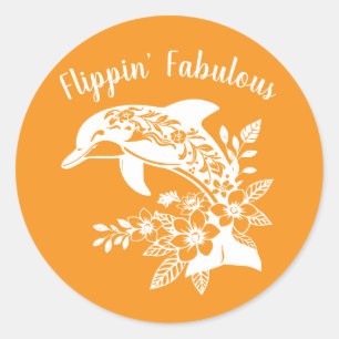 Pegatina Redonda Delfín hawaiano Flippin Fabulous-Naranja