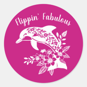 Pegatina Redonda Delfín hawaiano Flippin Fabulous-Pink