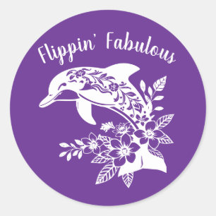Pegatina Redonda Delfín hawaiano Flippin Fabulous-Purple