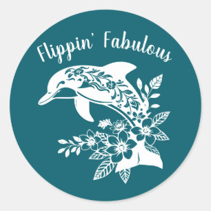 Pegatina Redonda Delfín hawaiano Flippin Fabulous-Verde azulado