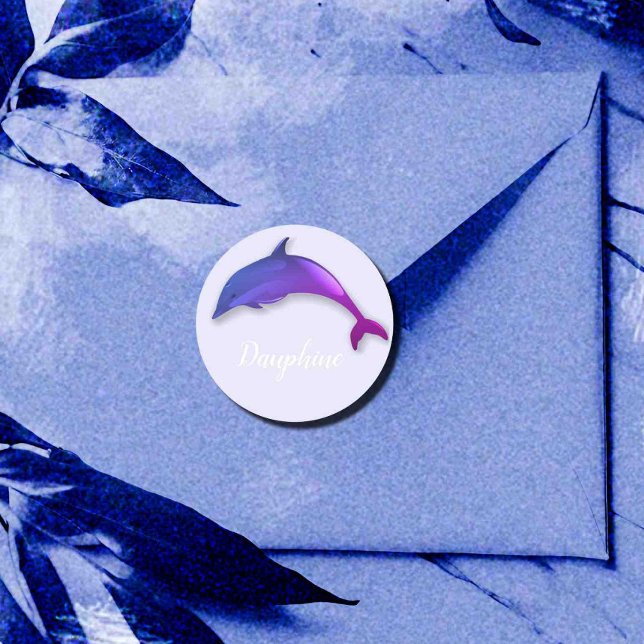 Pegatina Redonda Delfín morado de corte - añadir nombre (Subido por el creador)