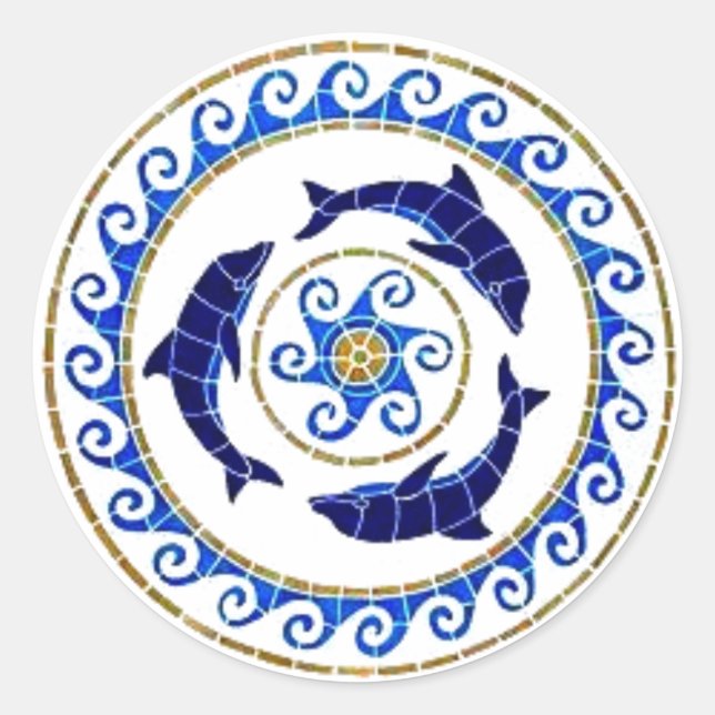 Pegatina Redonda Delfín - Mosaic Tile (Anverso)