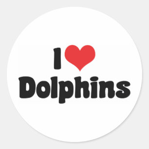 Pegatina Redonda Delfines Corazón que Amo - Amante de Delfines