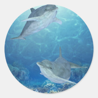 Pegatina Redonda delfines felices
