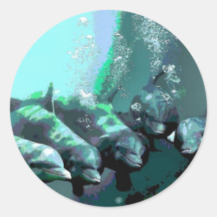 Pegatina Redonda Delfines sonrientes