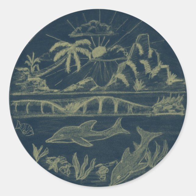 Pegatina Redonda Delfines tropicales (Anverso)