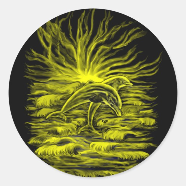 Pegatina Redonda Delfinpaar (Anverso)