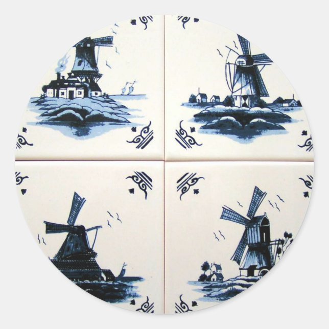 Pegatina Redonda delft blue (Anverso)