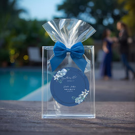 Pegatina Redonda Delft Blue White Chinoiserie Floral Bridal Shower 
