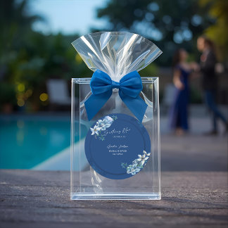 Pegatina Redonda Delft Blue White Chinoiserie Floral Bridal Shower 