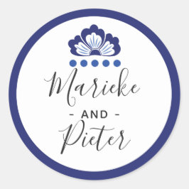 Pegatina Redonda Delfts Blauw Delft Blue Dutch Boda Personalizado