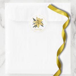 Pegatina Redonda Delicada Lily Dorada Gracias