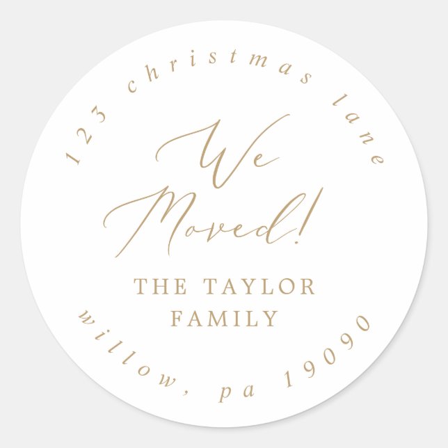 Pegatina Redonda Delicada Oro que movimos dirección de retorno circ (Anverso)