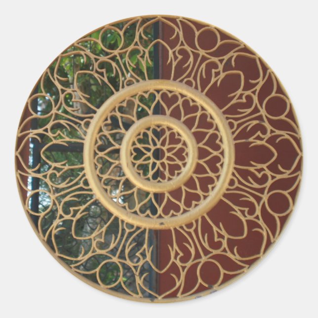 Pegatina Redonda delicadeza en ronda dorada (Anverso)