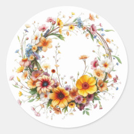 Pegatina Redonda Delicados Pegatinas Floral Wreath