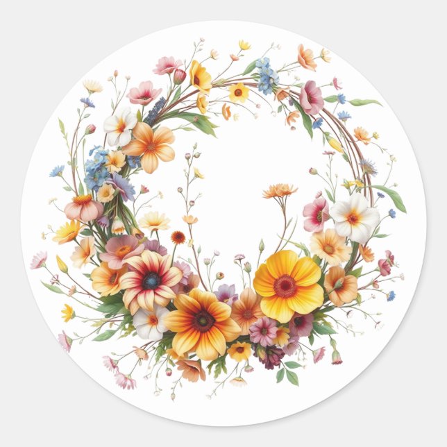 Pegatina Redonda Delicados Pegatinas Floral Wreath (Anverso)